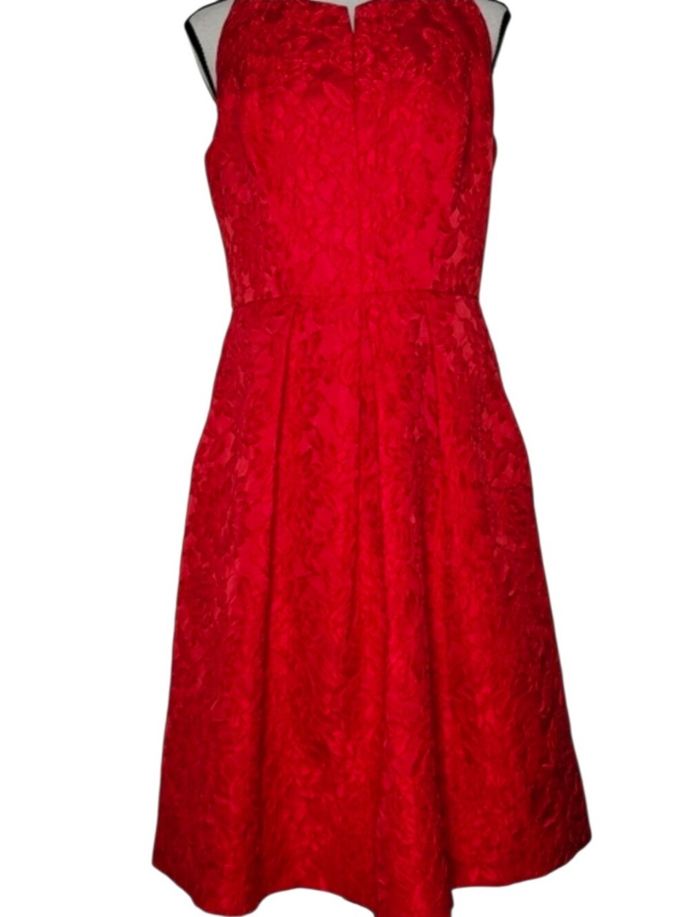 CARMEN MARC VALVO textured red floral party dress - Picture 4 of 8